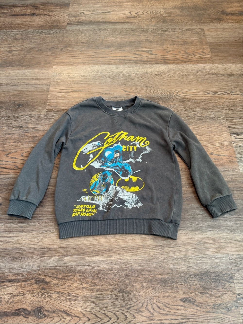 DC Batman Gotham City Boys Mineral Wash Graphic Crewneck Sweatshirt Grey XS